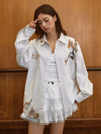 Harsh and Cruel Burnout Lace Embroidered Striped Long Sleeve Shirt