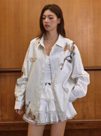 Harsh and Cruel Burnout Lace Embroidered Striped Long Sleeve Shirt
