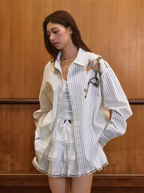 Harsh and Cruel Burnout Lace Embroidered Striped Long Sleeve Shirt