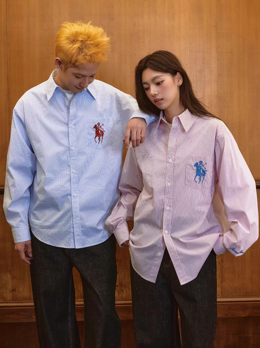 Harsh and Cruel Vintage Embroidered Striped Loose Long Sleeve Shirt