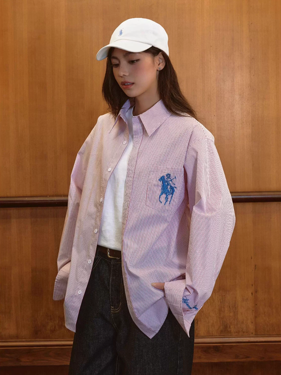 Harsh and Cruel Vintage Embroidered Striped Loose Long Sleeve Shirt