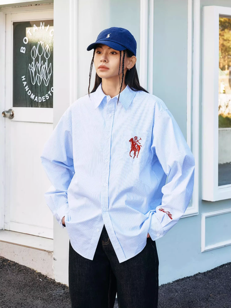 Harsh and Cruel Vintage Embroidered Striped Loose Long Sleeve Shirt