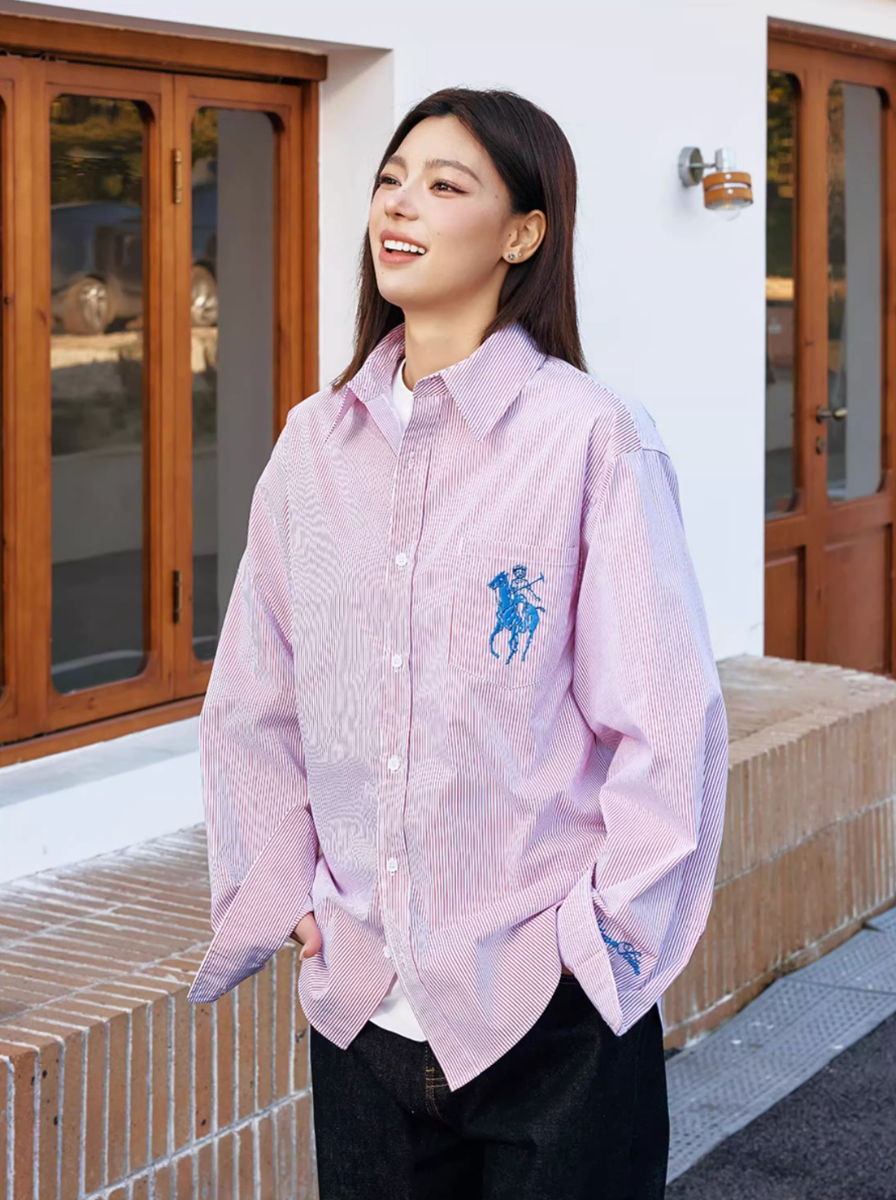 Harsh and Cruel Vintage Embroidered Striped Loose Long Sleeve Shirt