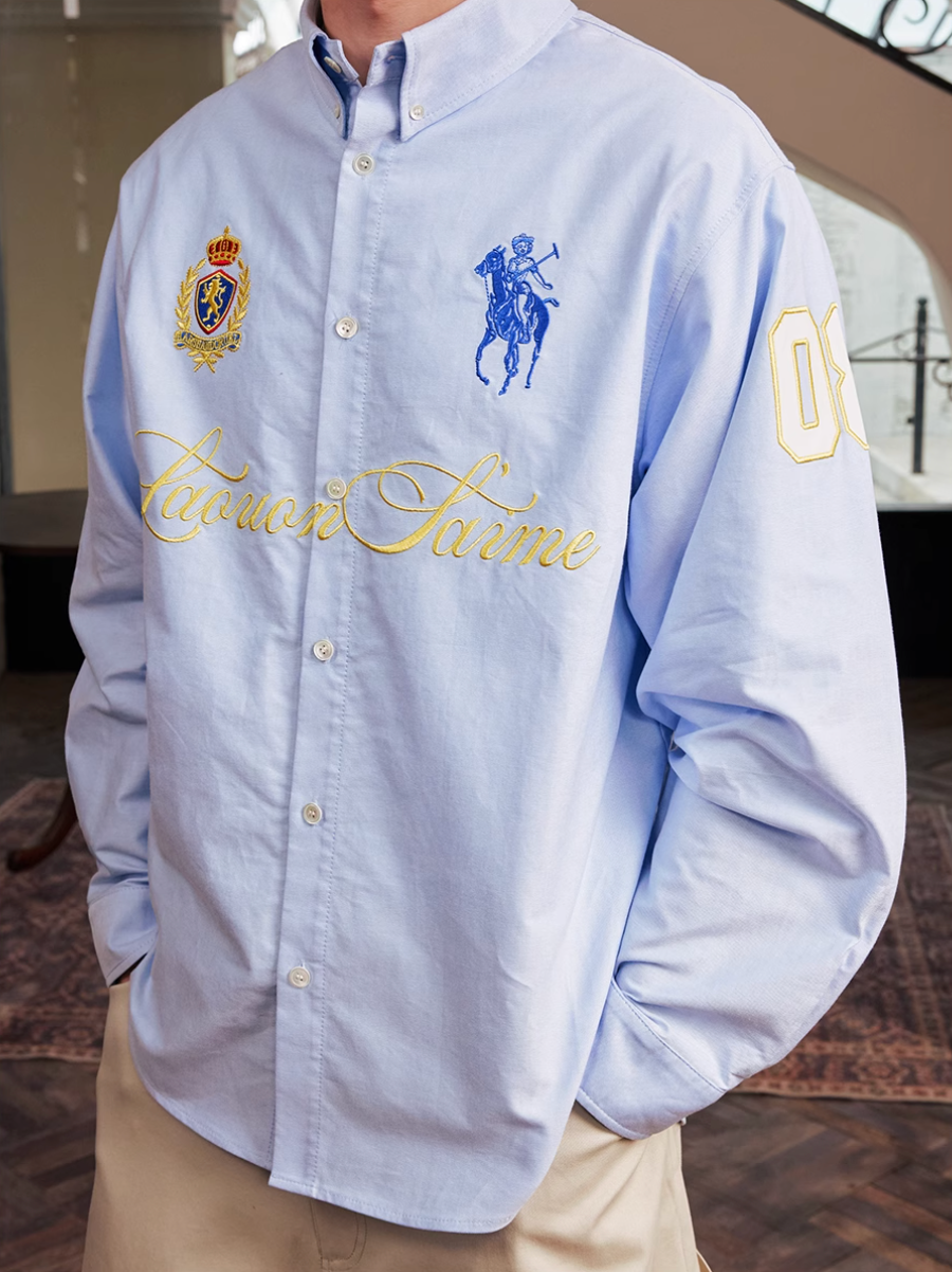 Harsh and Cruel Vintage Embroidered Oxford Loose Long Sleeve Shirt