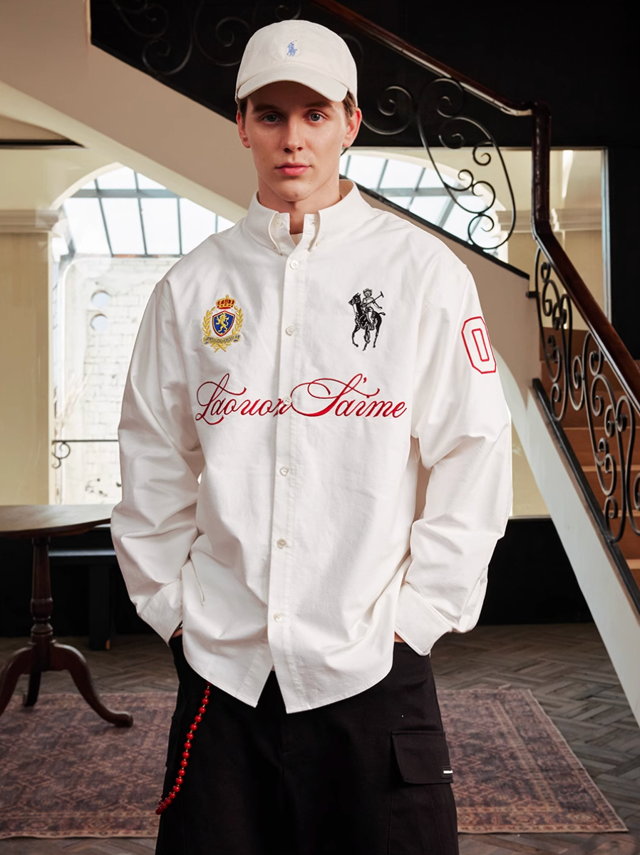 Harsh and Cruel Vintage Embroidered Oxford Loose Long Sleeve Shirt