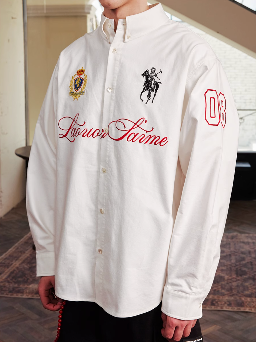 Harsh and Cruel Vintage Embroidered Oxford Loose Long Sleeve Shirt
