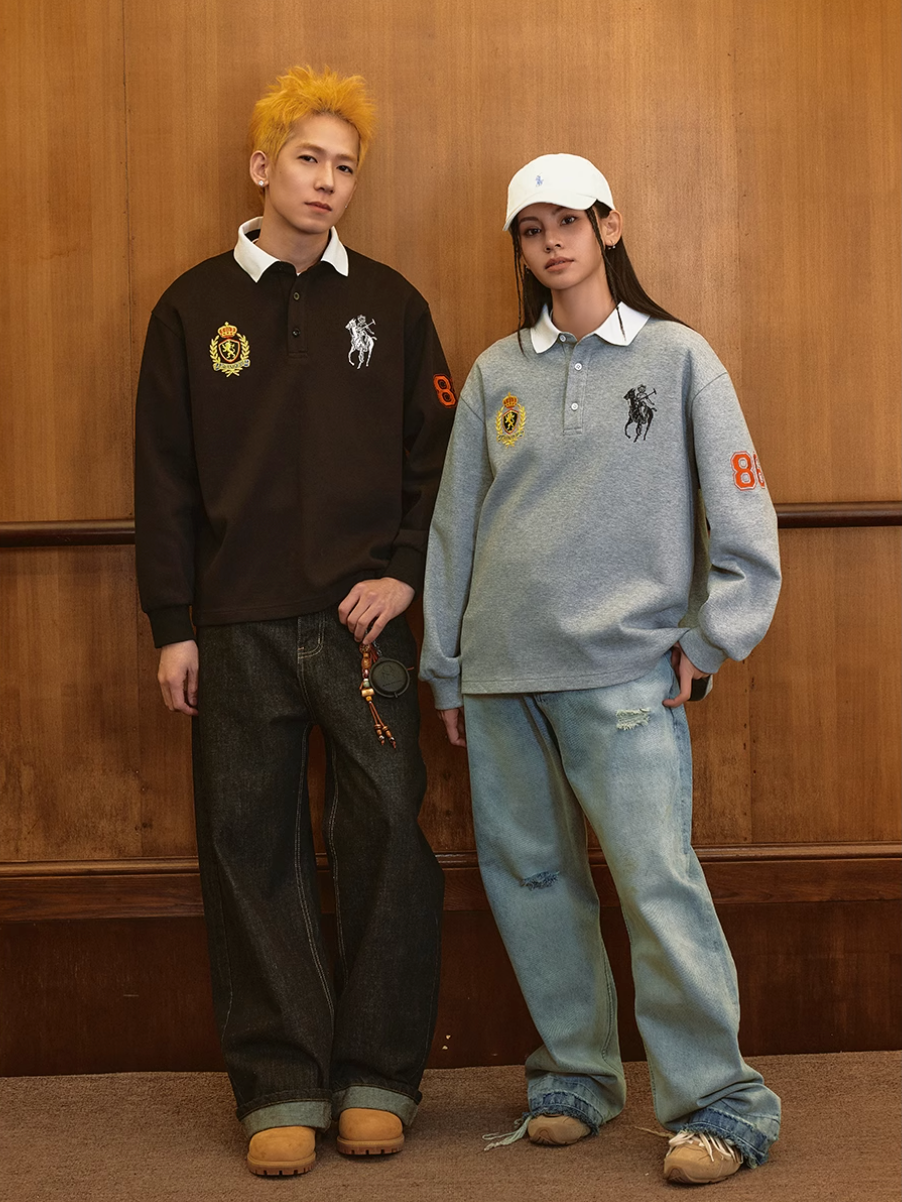Harsh and Cruel Vintage Embroidered Long Sleeve Polo