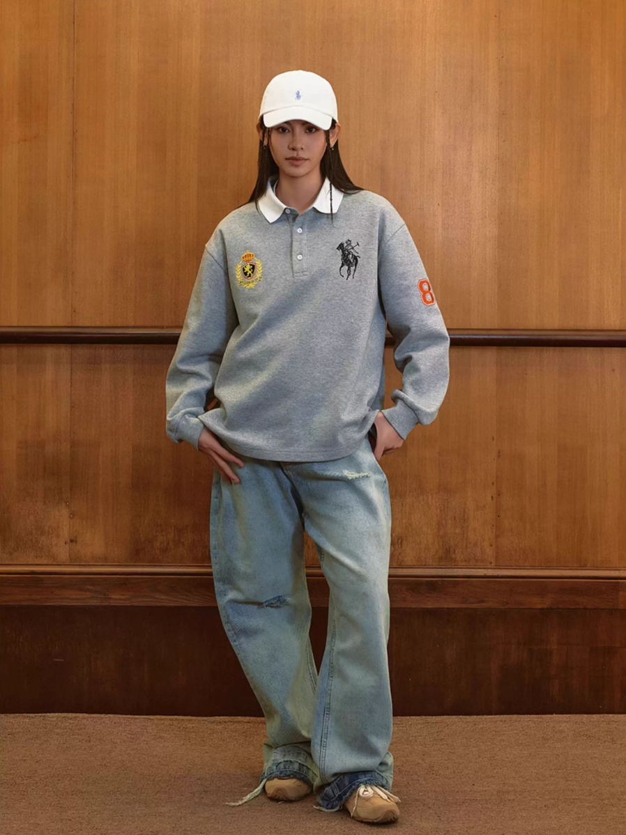 Harsh and Cruel Vintage Embroidered Long Sleeve Polo