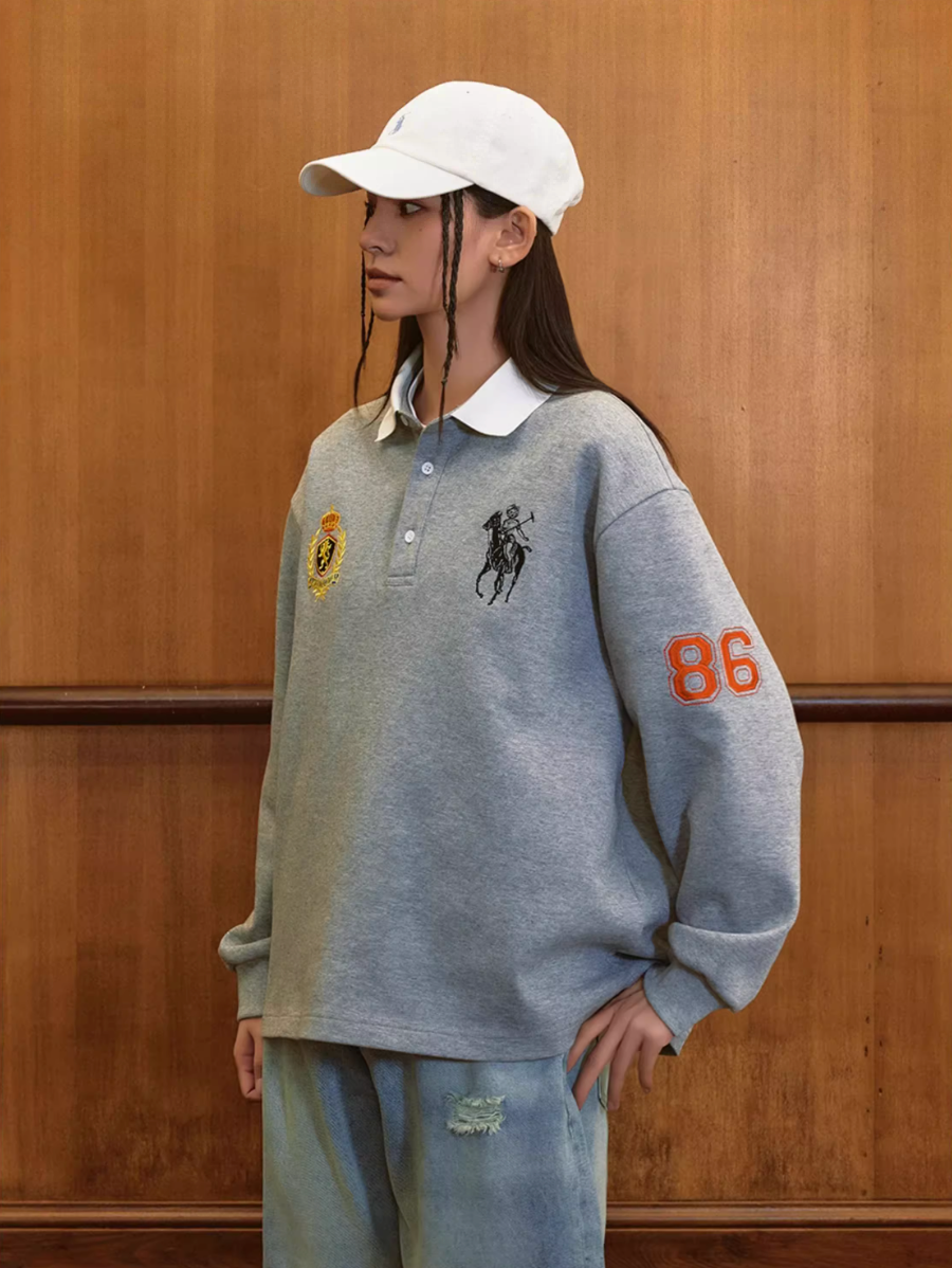 Harsh and Cruel Vintage Embroidered Long Sleeve Polo
