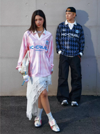 Harsh and Cruel Badge Embroidered Plaid Long Sleeve Polo Jersey