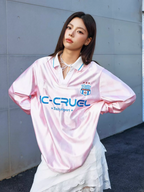 Harsh and Cruel Badge Embroidered Plaid Long Sleeve Polo Jersey