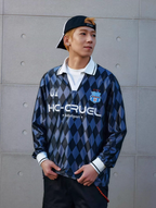 Harsh and Cruel Badge Embroidered Plaid Long Sleeve Polo Jersey