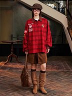Harsh and Cruel Brushed Tartan Badge Embroidered Long Sleeve Polo
