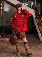 Harsh and Cruel Brushed Tartan Badge Embroidered Long Sleeve Polo