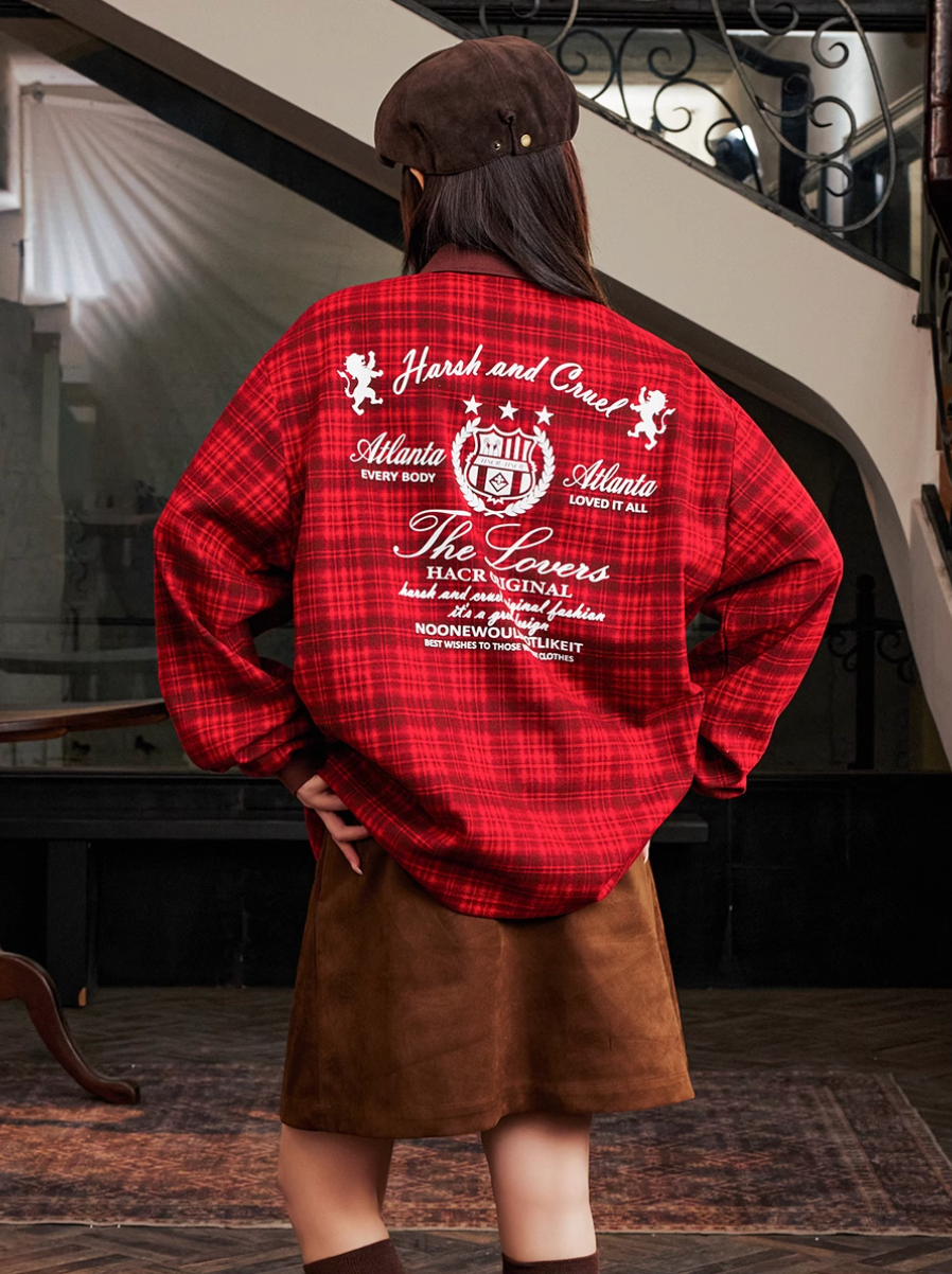 Harsh and Cruel Brushed Tartan Badge Embroidered Long Sleeve Polo