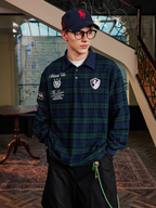 Harsh and Cruel Brushed Tartan Badge Embroidered Long Sleeve Polo