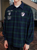 Harsh and Cruel Brushed Tartan Badge Embroidered Long Sleeve Polo