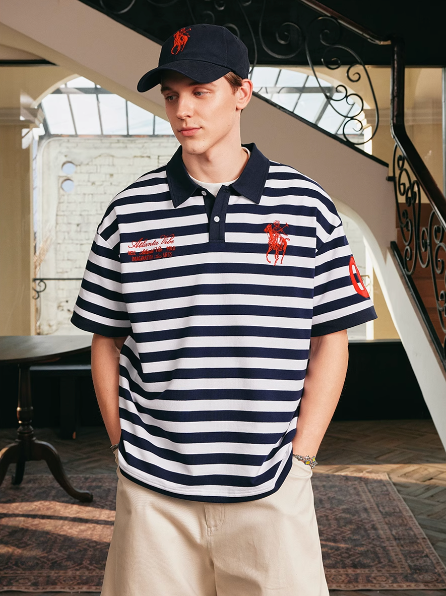 Harsh and Cruel Nautical Stripe Embroidered Polo
