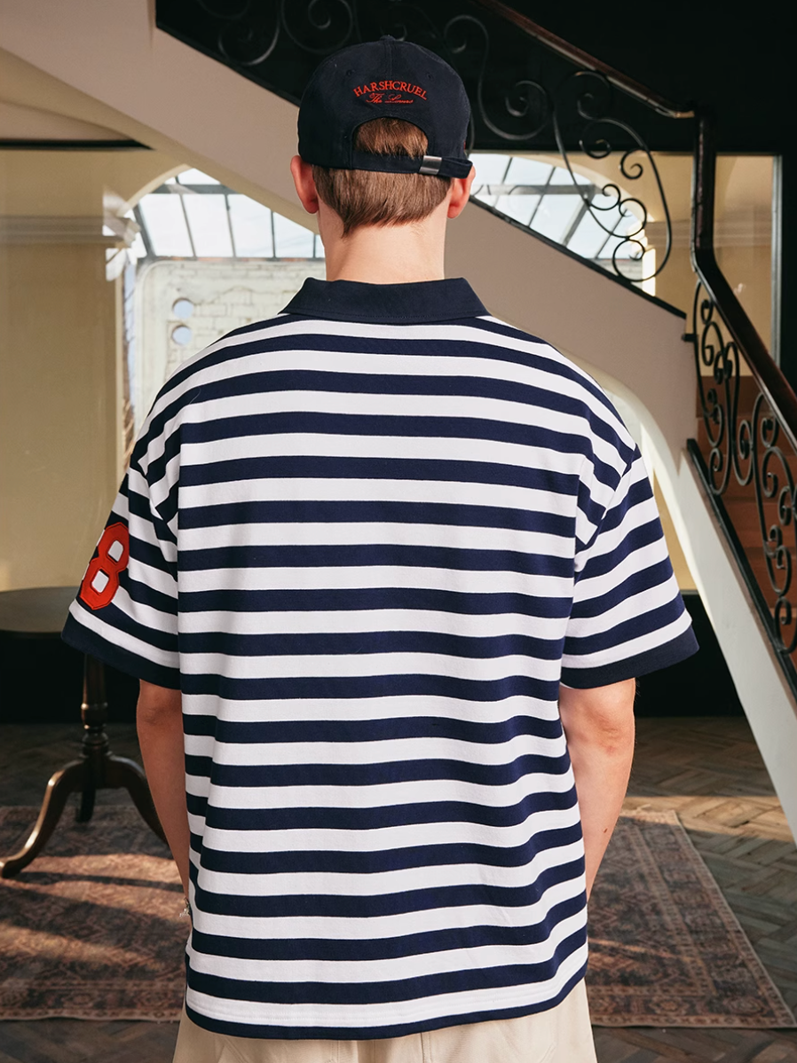 Harsh and Cruel Nautical Stripe Embroidered Polo