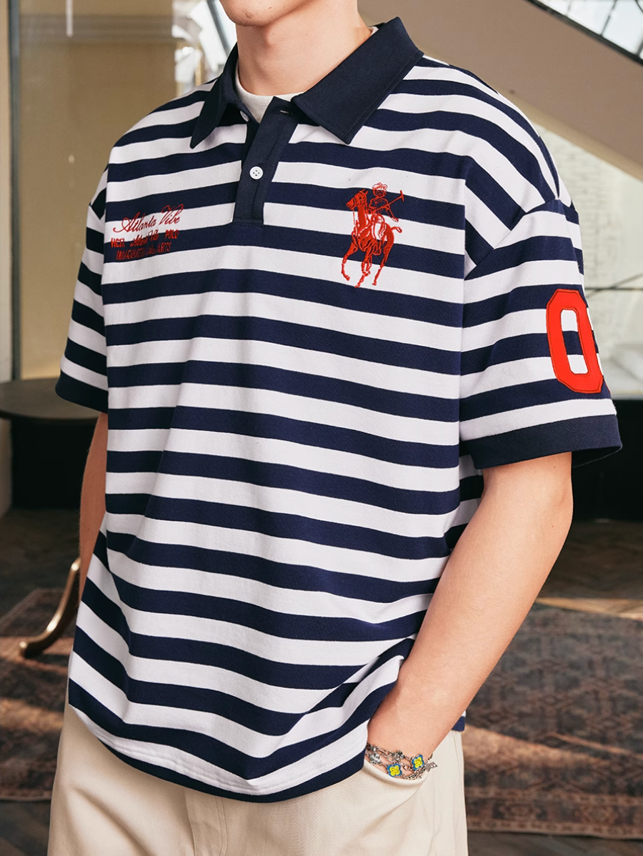 Harsh and Cruel Nautical Stripe Embroidered Polo
