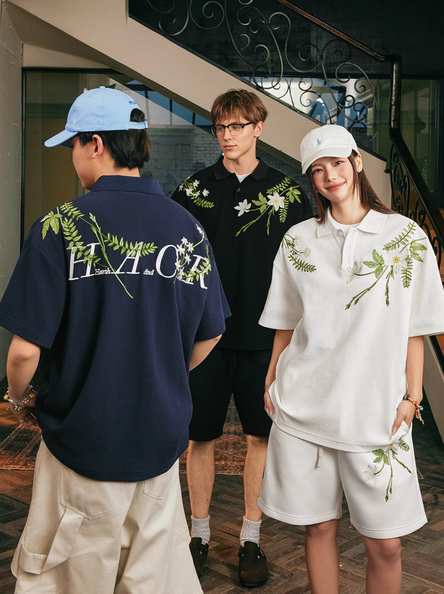 Harsh and Cruel Botanical Embroidered Polo