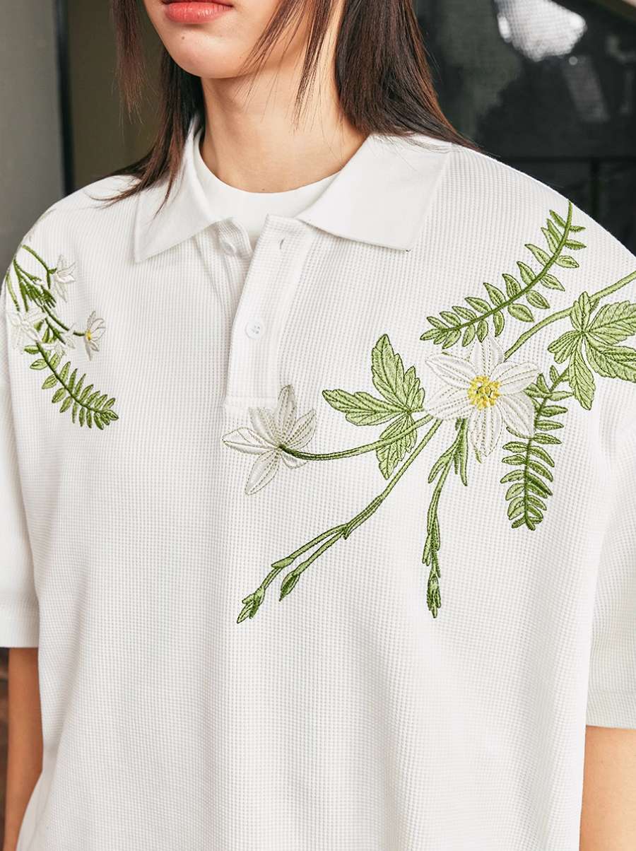 Harsh and Cruel Botanical Embroidered Polo