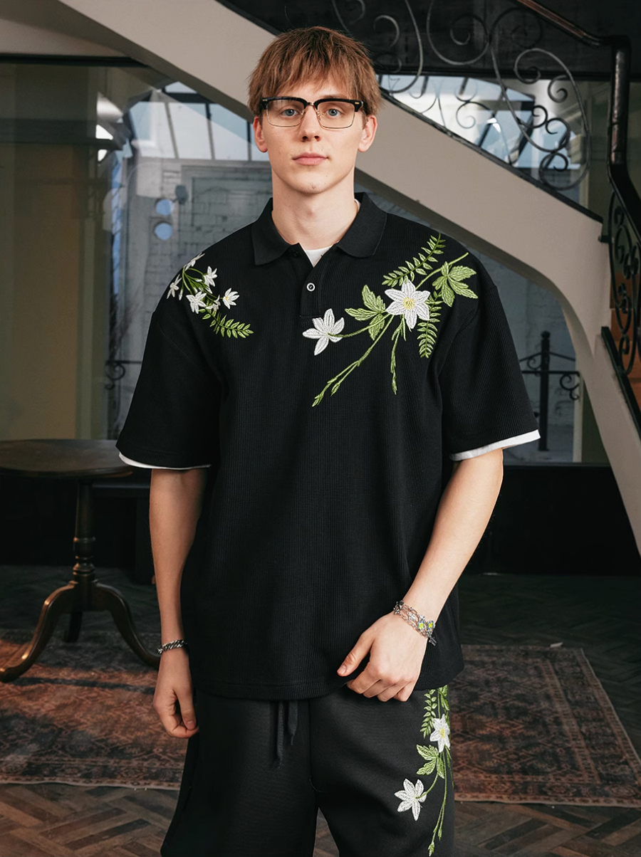 Harsh and Cruel Botanical Embroidered Polo