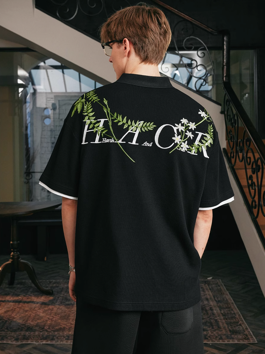 Harsh and Cruel Botanical Embroidered Polo