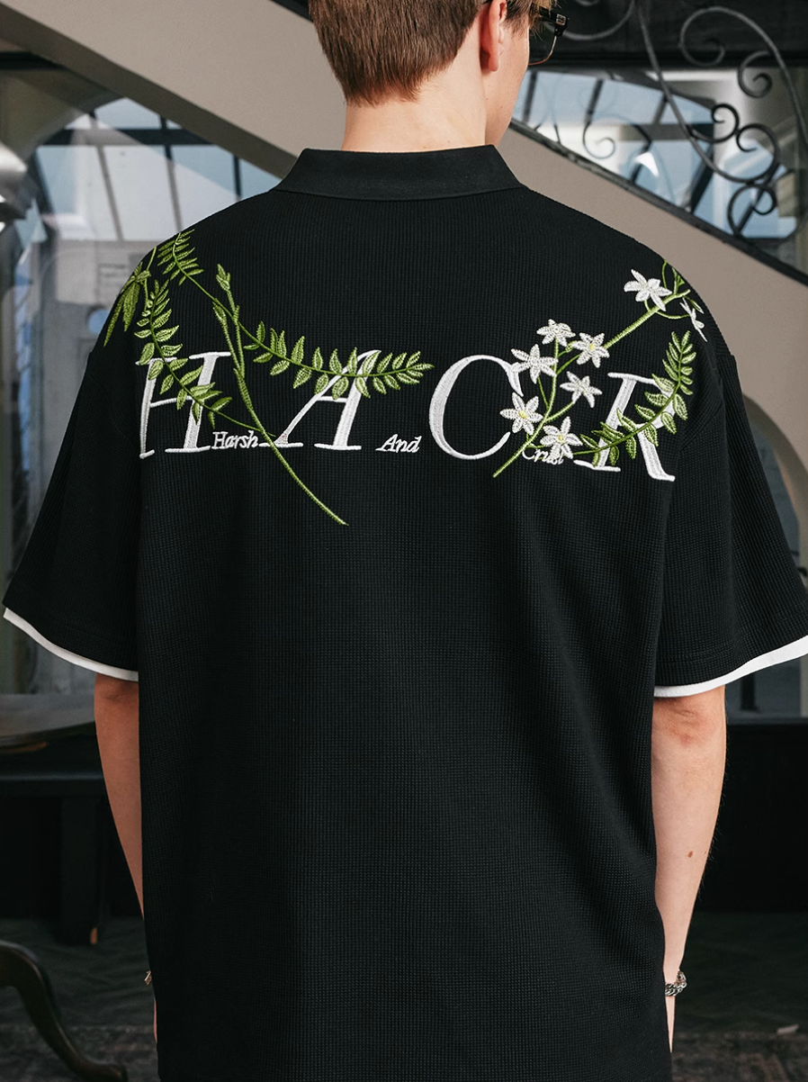 Harsh and Cruel Botanical Embroidered Polo