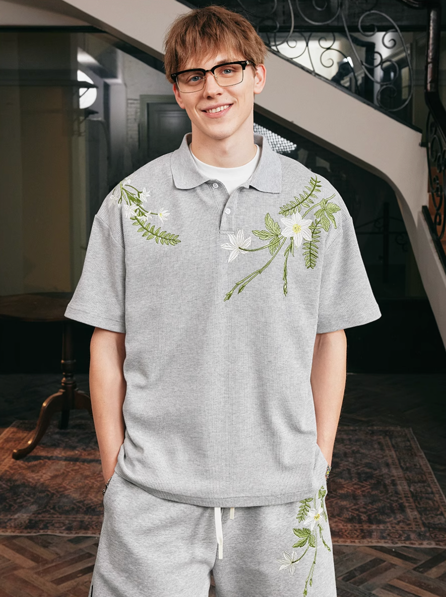 Harsh and Cruel Botanical Embroidered Polo