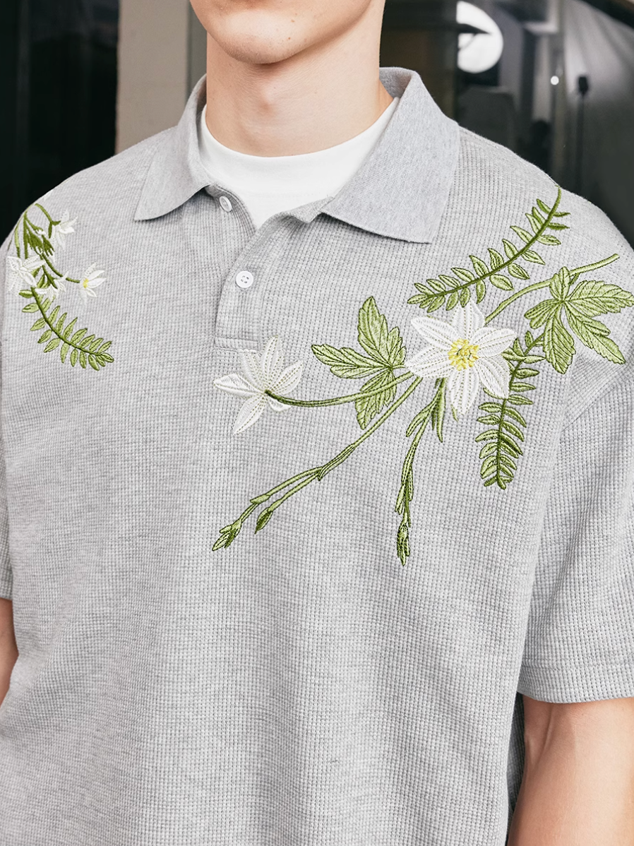 Harsh and Cruel Botanical Embroidered Polo