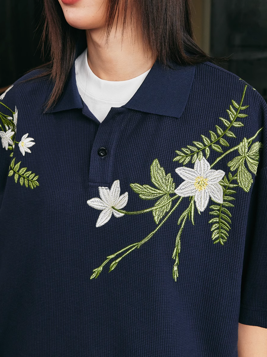 Harsh and Cruel Botanical Embroidered Polo