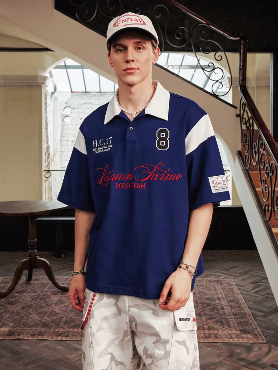 Harsh and Cruel Colorblock Number Embroidered Polo