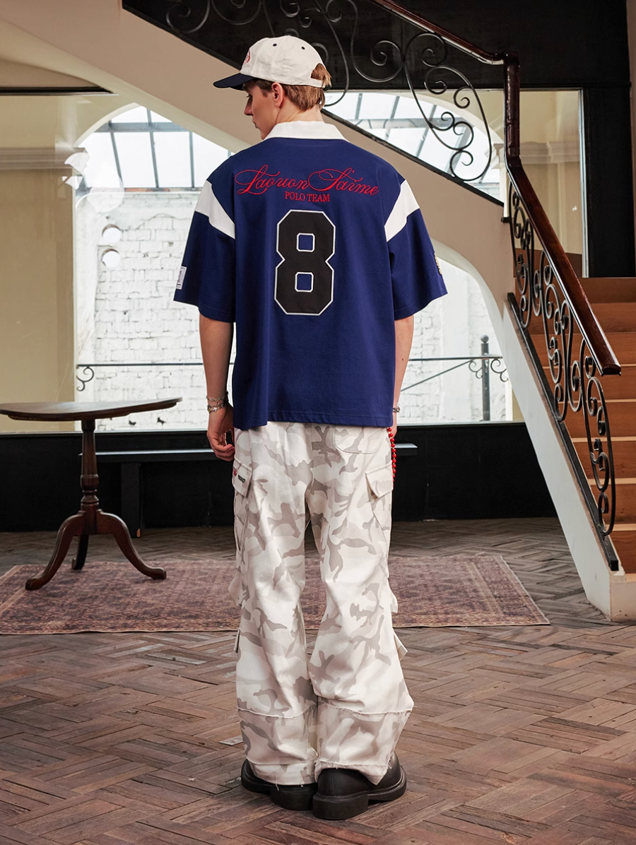 Harsh and Cruel Colorblock Number Embroidered Polo