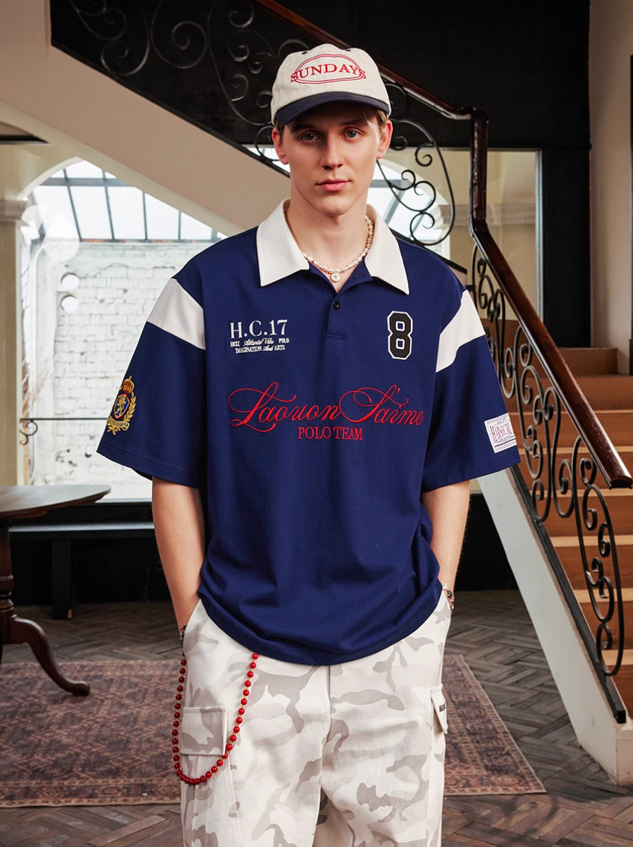 Harsh and Cruel Colorblock Number Embroidered Polo