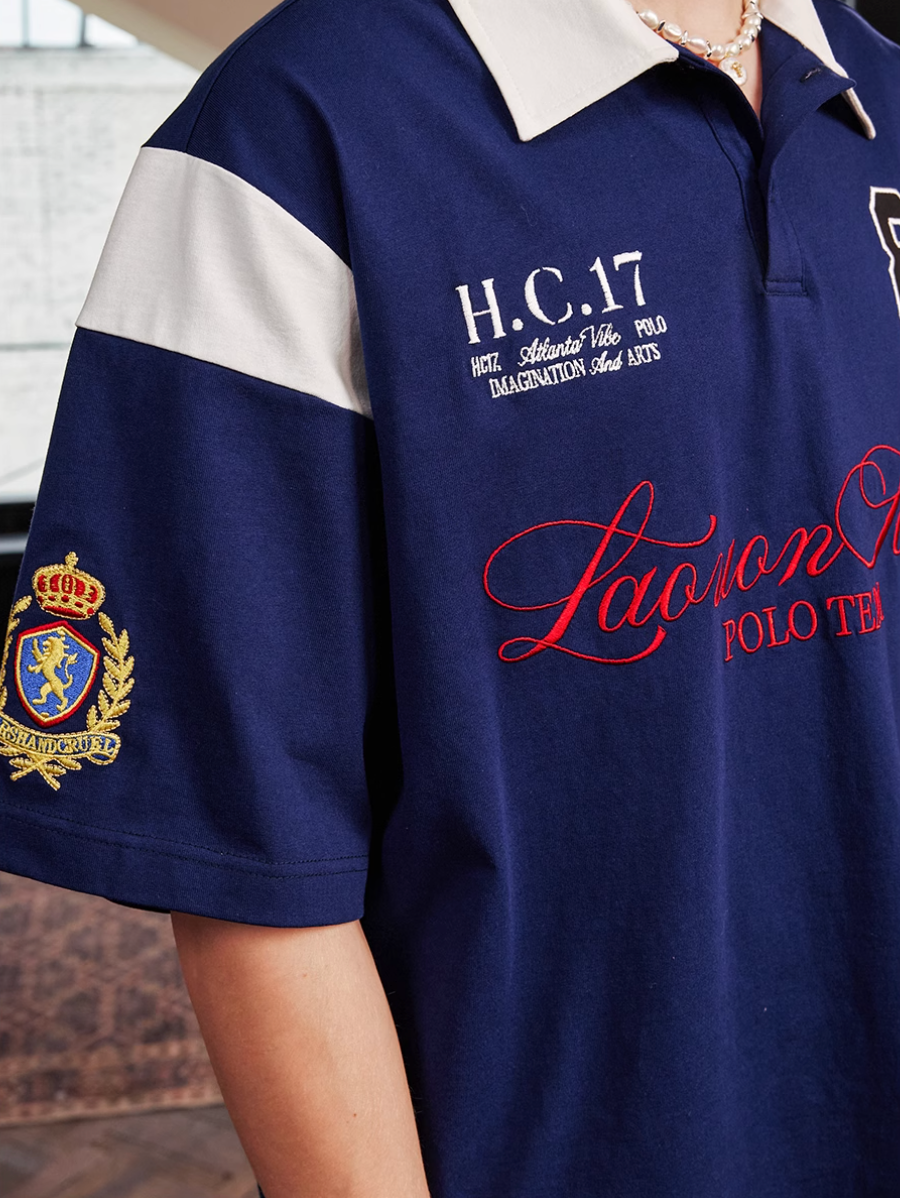 Harsh and Cruel Colorblock Number Embroidered Polo