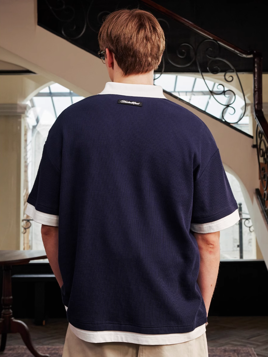 Harsh and Cruel Waffle Knit Embroidered Layered Polo