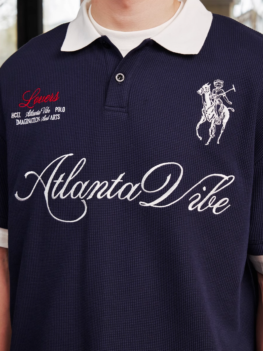 Harsh and Cruel Waffle Knit Embroidered Layered Polo