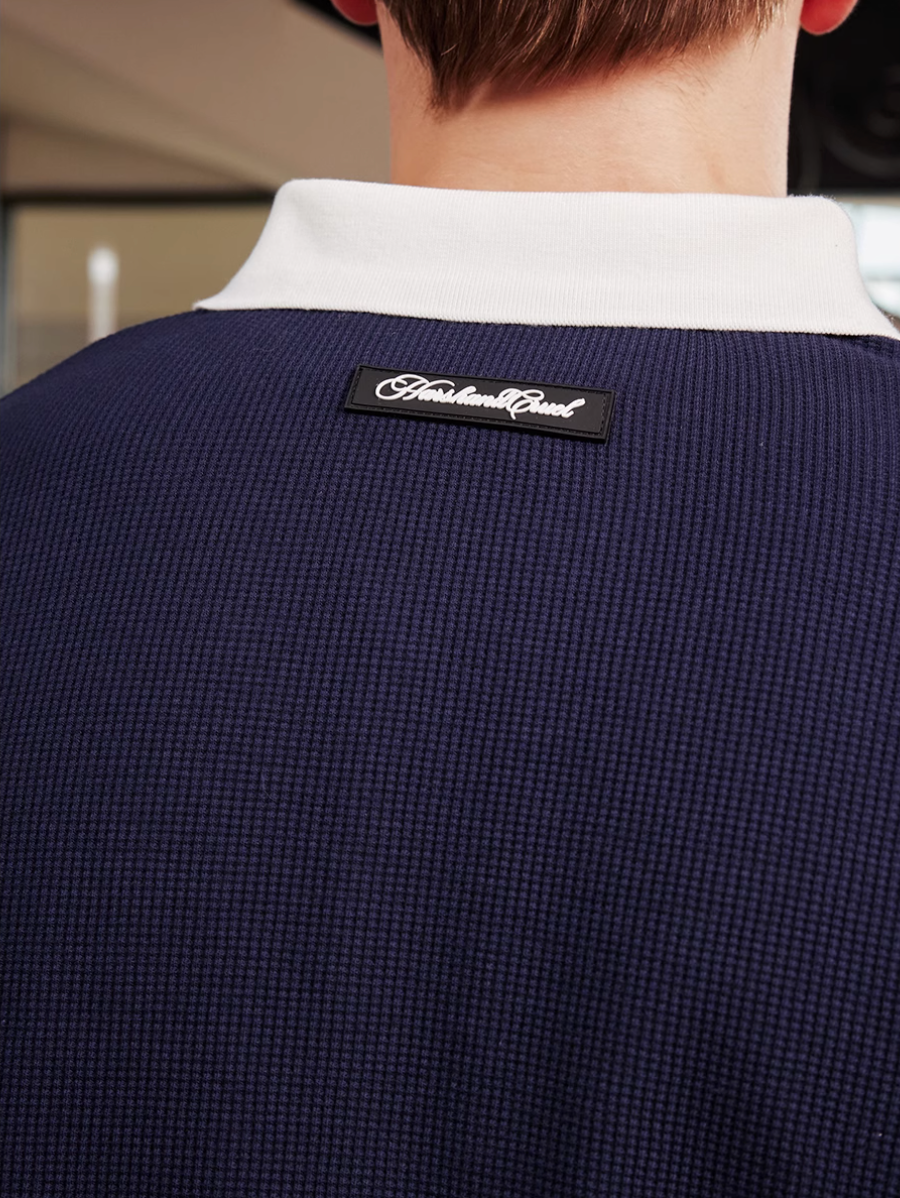 Harsh and Cruel Waffle Knit Embroidered Layered Polo