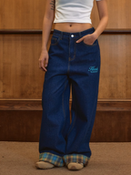 Harsh and Cruel Plaid Trim Cuffed Pocket Jeans
