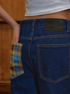 Harsh and Cruel Plaid Trim Cuffed Pocket Jeans