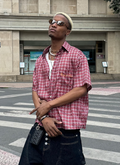 STEEPC Plaid Boxy Wide Short Sleeve Shirt