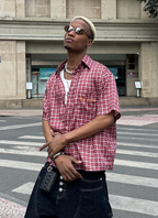 STEEPC Plaid Boxy Wide Short Sleeve Shirt