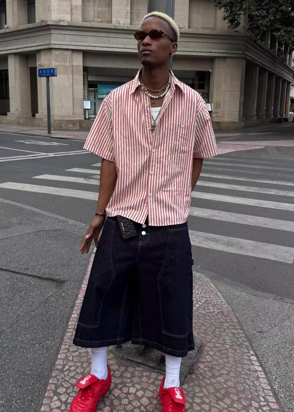STEEPC Striped Boxy Wide Short Sleeve Shirt