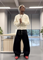 STEEPC Distressed Embroidered Wool Blend Knit Cardigan