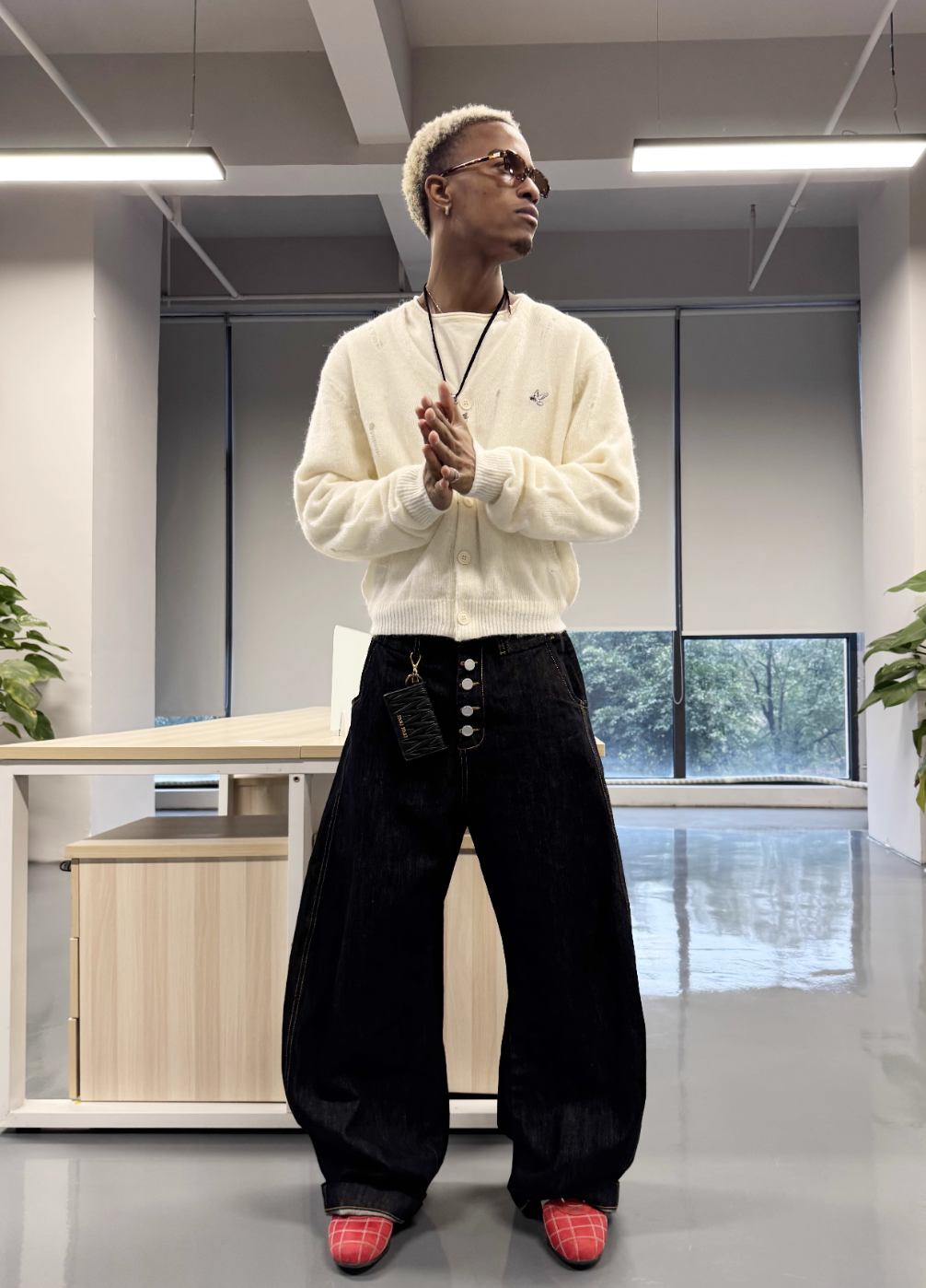 STEEPC Distressed Embroidered Wool Blend Knit Cardigan