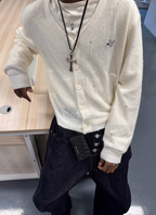 STEEPC Distressed Embroidered Wool Blend Knit Cardigan