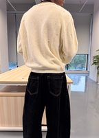 STEEPC Distressed Embroidered Wool Blend Knit Cardigan