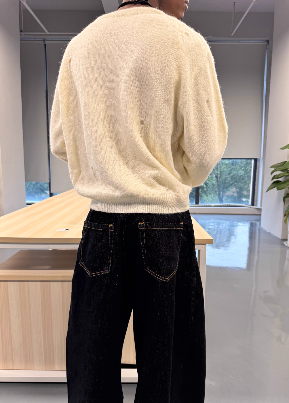 STEEPC Distressed Embroidered Wool Blend Knit Cardigan