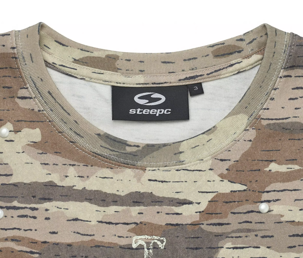 STEEPC Aged Desert Camo Pearl Embellished Print Tee